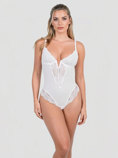 Body Gainant & Sculptant à Dentelle Col V