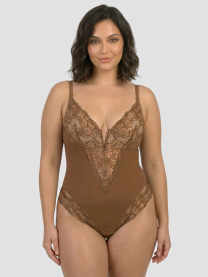 Body Gainant & Sculptant à Dentelle Col V