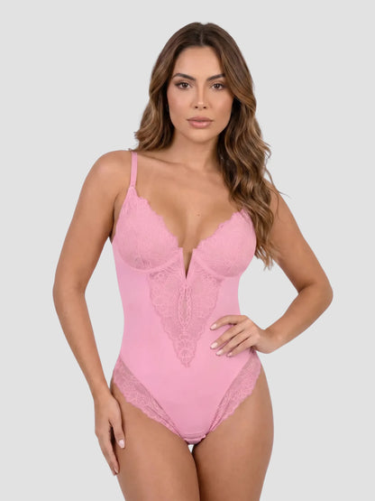 Body Gainant & Sculptant à Dentelle Col V